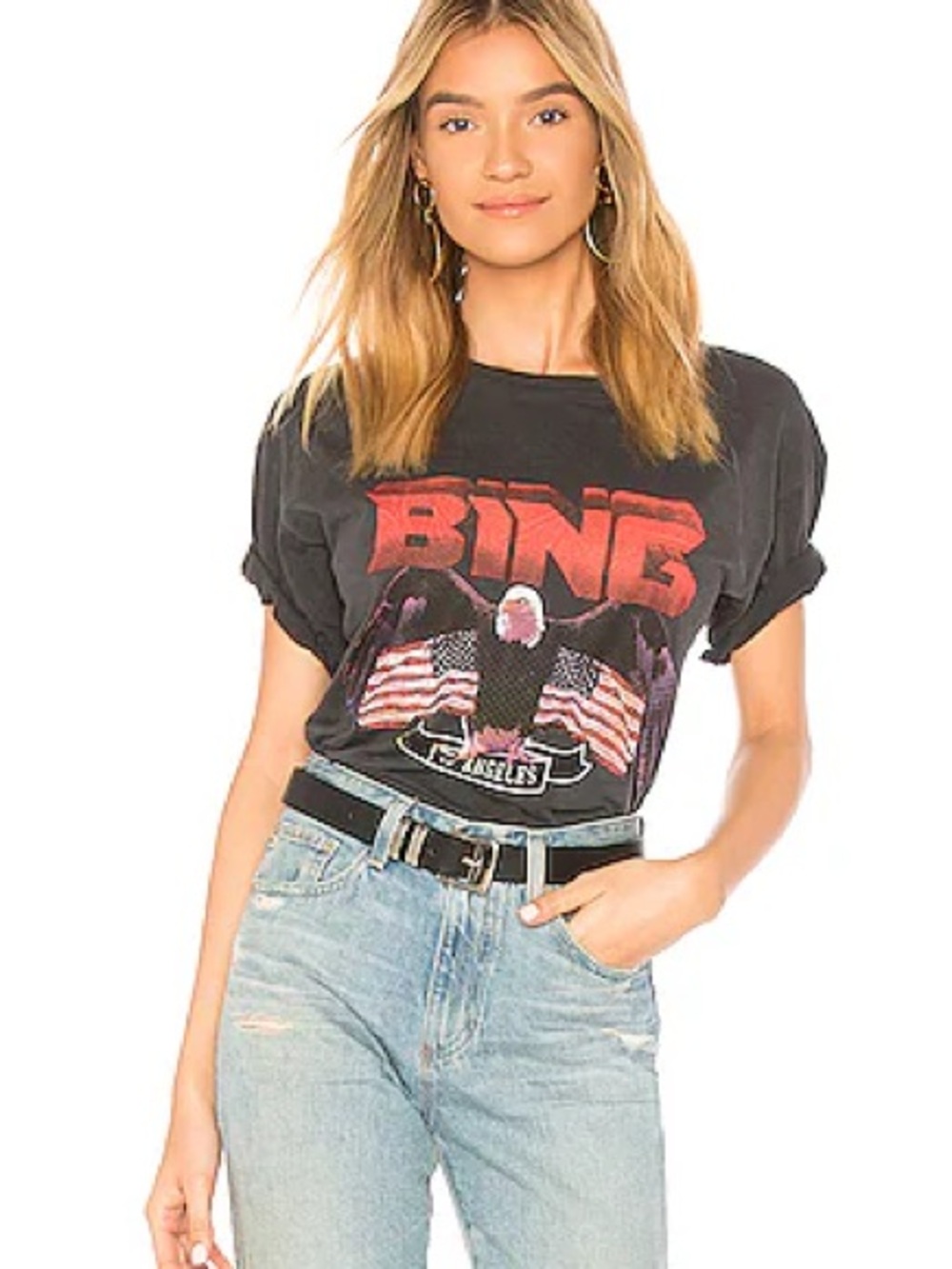 Anine Bing Black Graphic Eagle Tee with Red Print